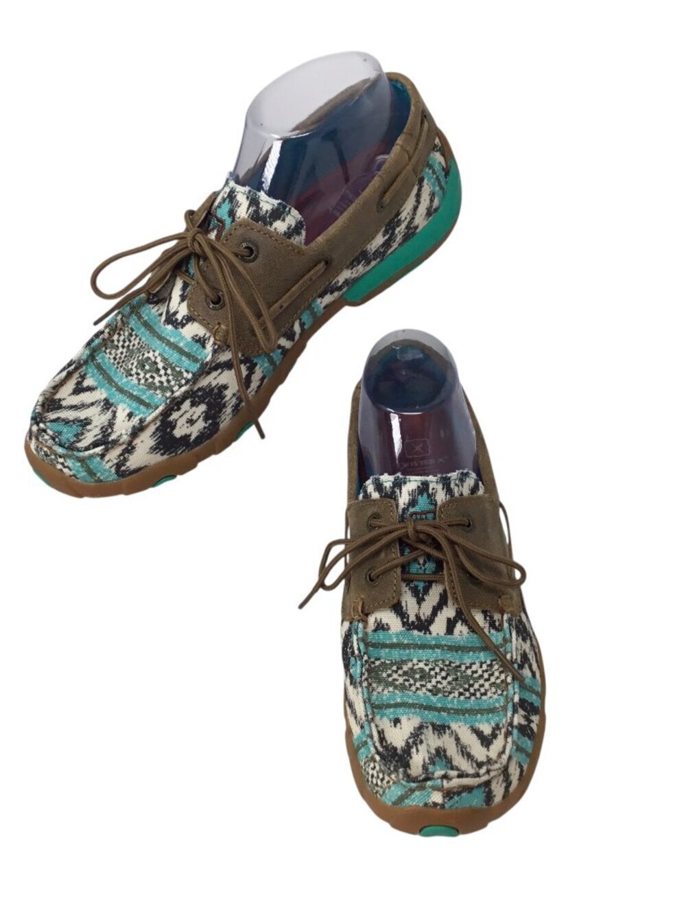 Twisted X Driving Moc Boat Shoe Aztec Print Canvas Teal Size 8.5 WDM0133 Lace Up